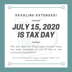 Alabama Tax Deadline Extended to July 15, 2020